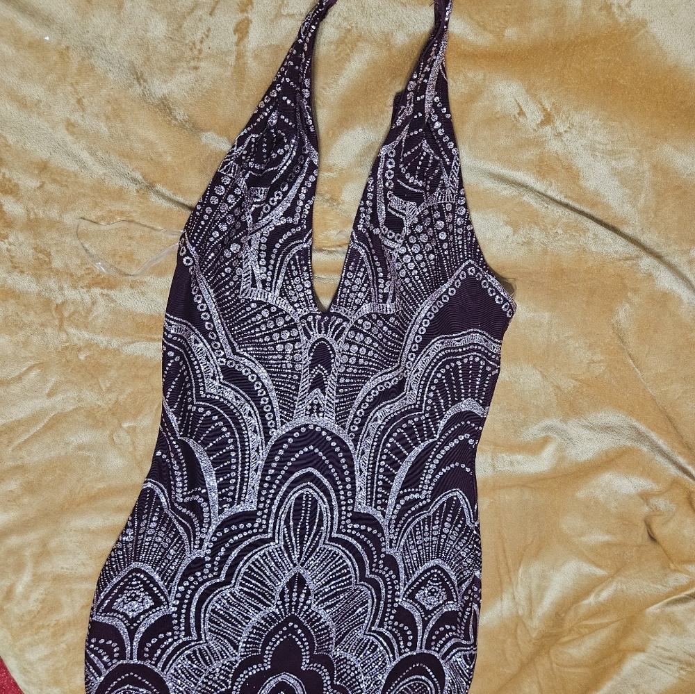 Halter party dress in wine gold color